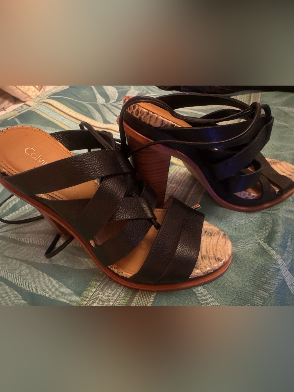 Calkin klein lace up leather heels